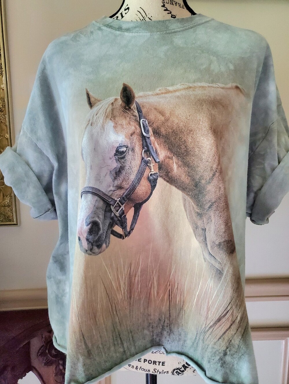 The Mountain Horse Artwork Cropped T-Shirt, Green Tie Dye, 2X